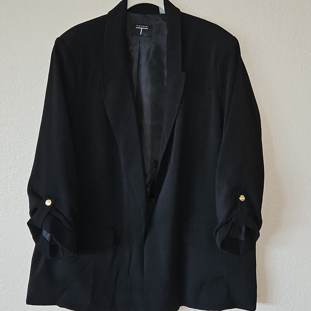 Tahari Gathered Sleeve Black Blazer Size 1x